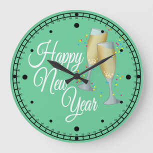 Grande Horloge Ronde Bonne année, Champagne & Confettis