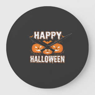Grande Horloge Ronde Bonne Halloween Citrouille Chauve-Souris Vecteur