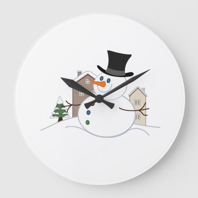 Grande Horloge Ronde Bonne illustration de Noël Snowman (Recto)
