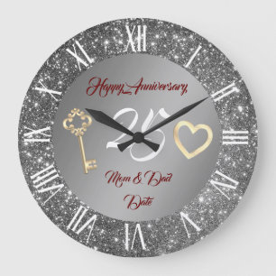 Grande Horloge Ronde Bonne Personnaliser Amour Argent 25e anniversaire