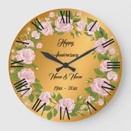 Grande Horloge Ronde Bonne Personnaliser Gold Rose Anniversaire