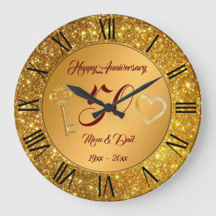Grande Horloge Ronde Bonne Personnaliser Love Gold 50e anniversaire