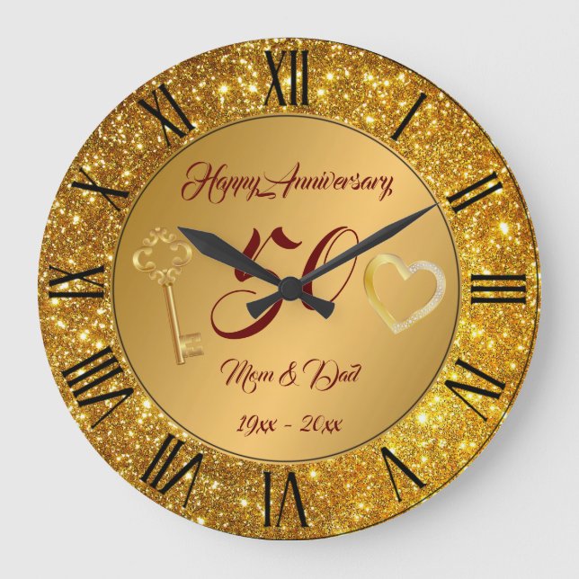 Grande Horloge Ronde Bonne Personnaliser Love Gold 50e anniversaire (Recto)