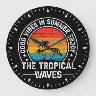Grande Horloge Ronde Bonnes Vibrations Vagues Tropicales D'été-64107