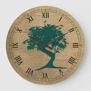 Grande Horloge Ronde Bonsai sur l'horloge murale Burlap