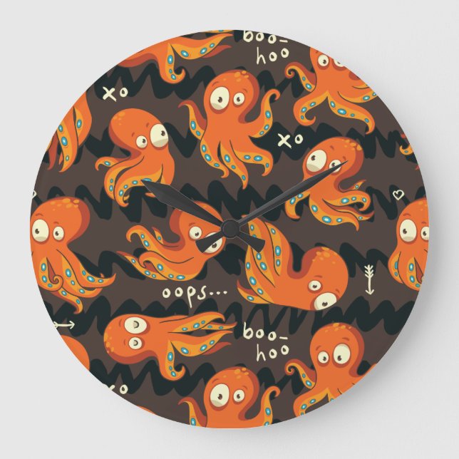 Grande Horloge Ronde Boo Octopus Orange & Black Kids Vêtements & Décor (Recto)