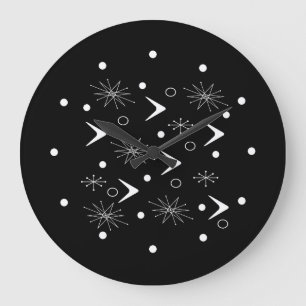 Grande Horloge Ronde Boomerangs du milieu du siècle Starburs Noir Blanc