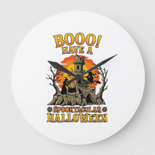 Grande Horloge Ronde Booo Spooktacular Halloween Sorcière Chaudron Chât