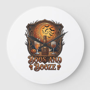 Grande Horloge Ronde Boos Booze Halloween Crâne Bouteille Bière Vin Cha