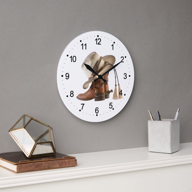 Grande Horloge Ronde Boots Cowboy Spire Casquette et Tassels (Bureau)