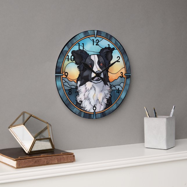 Grande Horloge Ronde Border Collie Clock (Bureau)