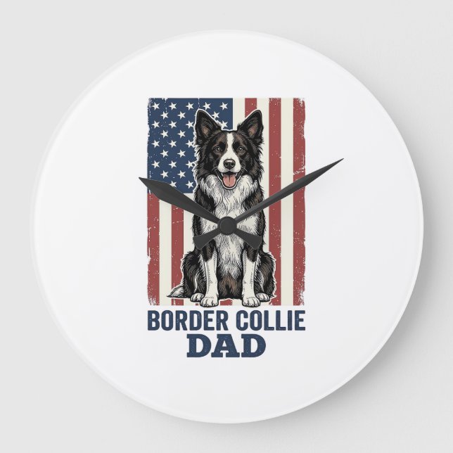 Grande Horloge Ronde Border Collie Dad Patriotic Vintage Dog Shirt Desi (Recto)