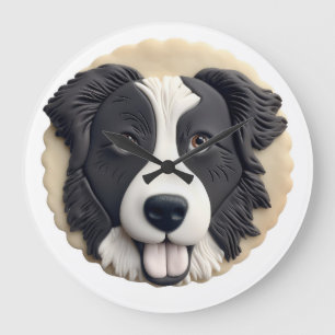 Grande Horloge Ronde Bordure Collie Chien 3D inspiré