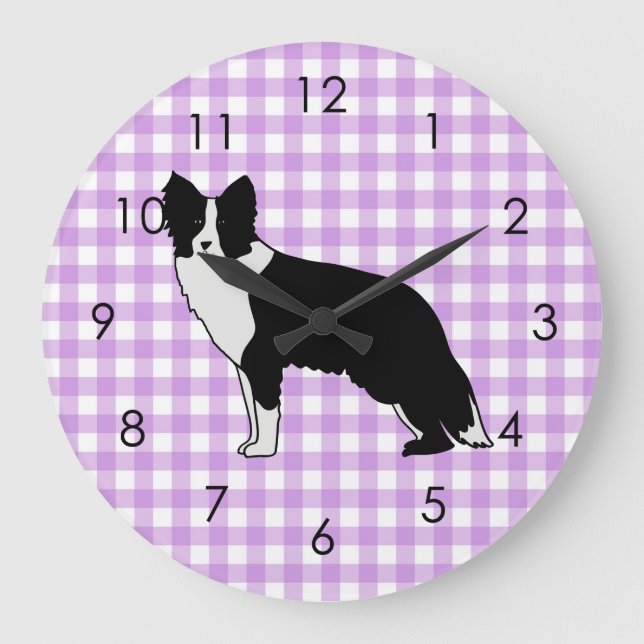 Grande Horloge Ronde Bordure Collie Chien Illustration Abstraite En vic (Recto)