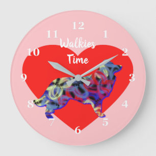 Grande Horloge Ronde Bordure Collie Chien Silhouette Saint Valentin ros