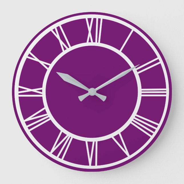 Grande Horloge Ronde Bordure de Motif de chiffres romains blancs violet (Recto)