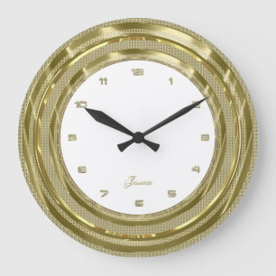Grande Horloge Ronde Bordure Or Faux Avec Arrière - plan Blanc Personna