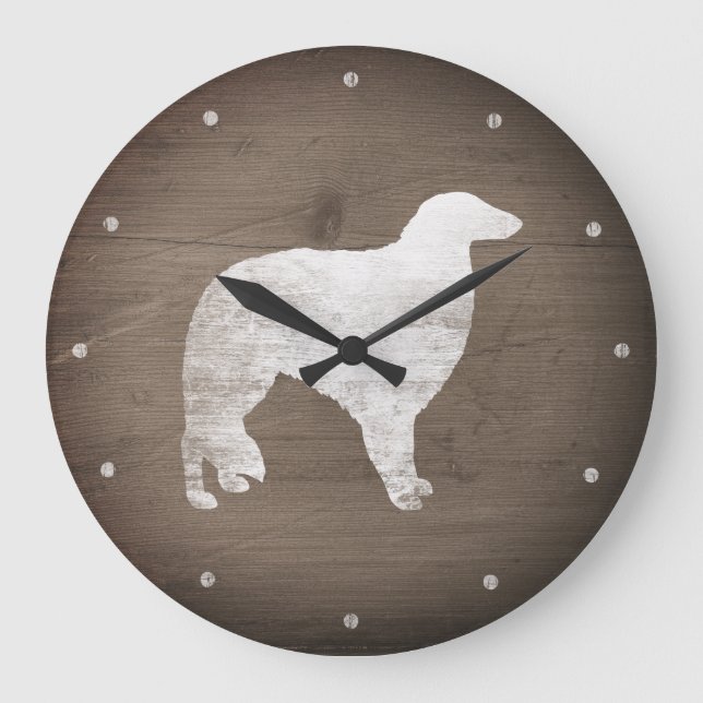 Grande Horloge Ronde Borzoi Silhouette Style Rustique (Recto)