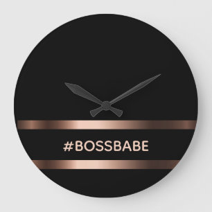Grande Horloge Ronde Bossbabe en bronze noir motivation élégant