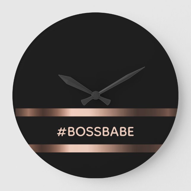 Grande Horloge Ronde Bossbabe en bronze noir motivation élégant (Recto)
