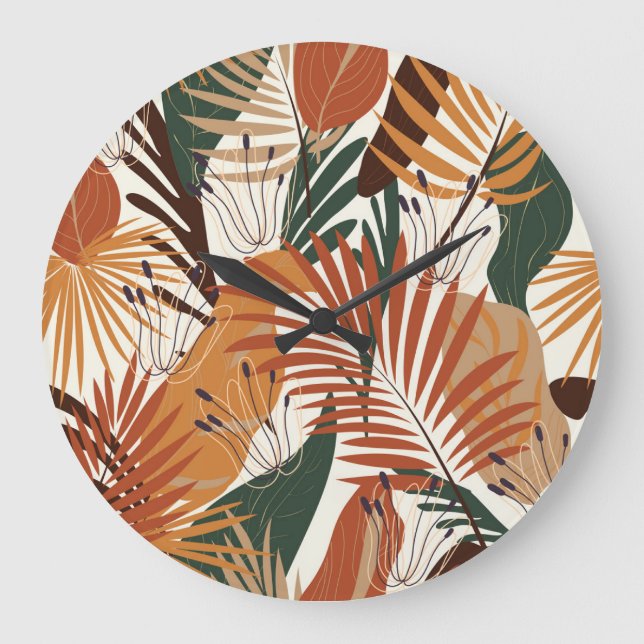 Grande Horloge Ronde Botaniques Abstraites : Canvas Blanches (Recto)
