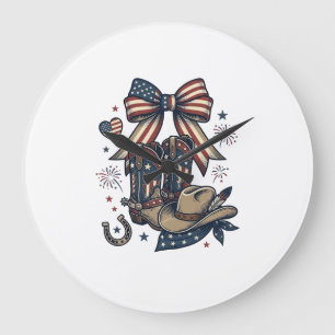 Grande Horloge Ronde Bottes de cowgirl patriotiques et chemise occident