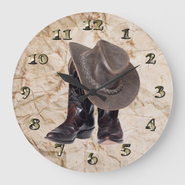 Grande Horloge Ronde Bottes et Casquette de cowboy (Recto)