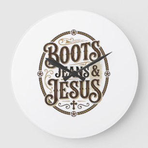Grande Horloge Ronde Bottes Jeans & Jésus Foi Occidentale Vintage
