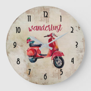 Grande Horloge Ronde Bouche - Aquarelle rouge cyclé
