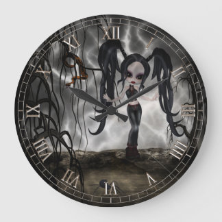 Grande Horloge Ronde Bouche murale vignette de fille gothique foncée
