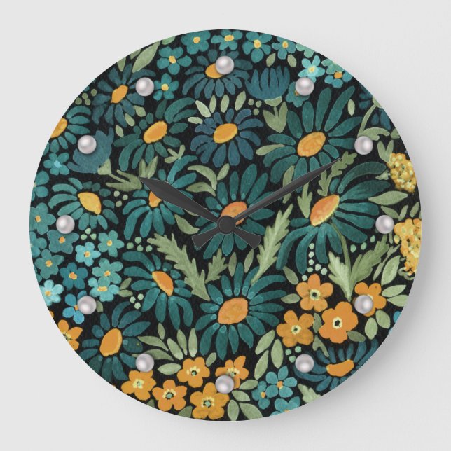 Grande Horloge Ronde Bouches d'aquarelle bleu (Recto)