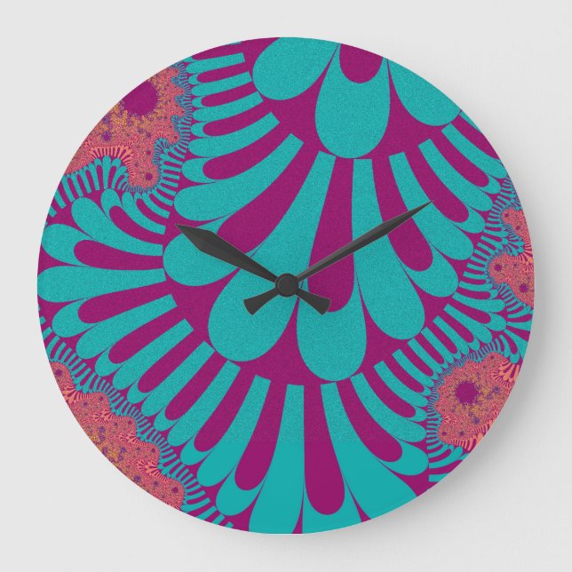 Grande Horloge Ronde Boucle Turquoise et orange (Recto)
