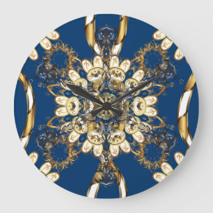 Grande Horloge Ronde Boucles d'or, Motif Vintage oriental.