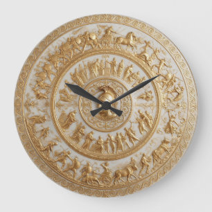 Grande Horloge Ronde Bouclier d'Achille en porcelaine de style antique