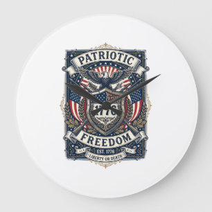 Grande Horloge Ronde Bouclier de bataille patriotique 1776 Sym