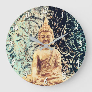 Grande Horloge Ronde Bouddha assis de la Terre Élégance Zen Illuminatio