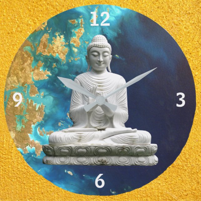 Grande Horloge Ronde Bouddha flottant contre le blues et l'horloge or (Créateur téléchargé)