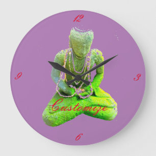 Grande Horloge Ronde Bouddha vert moussu Thunder_Cove méditant