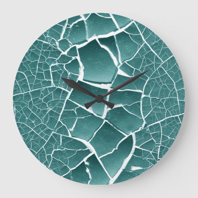 Grande Horloge Ronde Boue séchée fissurée - Vert Turquoise (Recto)