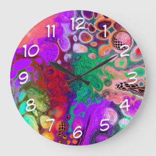 Grande Horloge Ronde Bouffée de couleurs Digital Fluid Art  