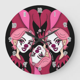 Grande Horloge Ronde Bouffon Joker Rose