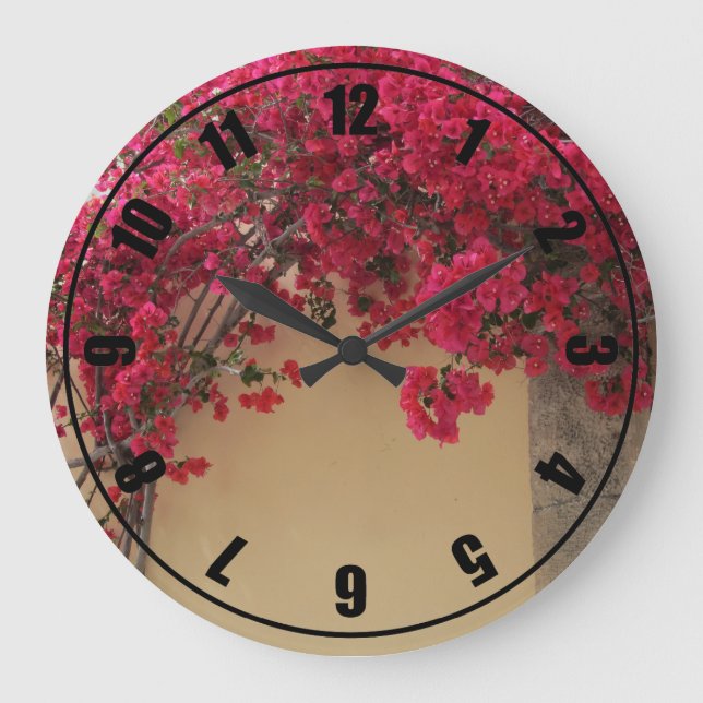 Grande Horloge Ronde Bougainvilliers sur un mur antique (Recto)