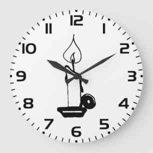 Grande Horloge Ronde Bougie Allumée Vintage Noir et Blanc Élégant
