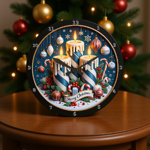 Grande Horloge Ronde Bougies de Noël bleues et blanches