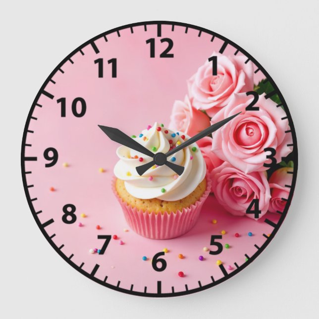 Grande Horloge Ronde Boulangerie Cupcake Roses roses Pâtisseries Produi (Recto)