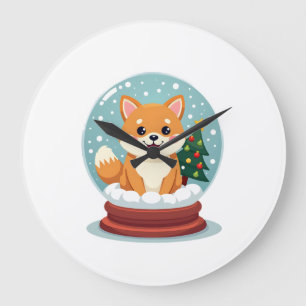 Grande Horloge Ronde Boule à neige Shiba