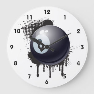 Grande Horloge Ronde Boule de billard sur la tache noire abstraite