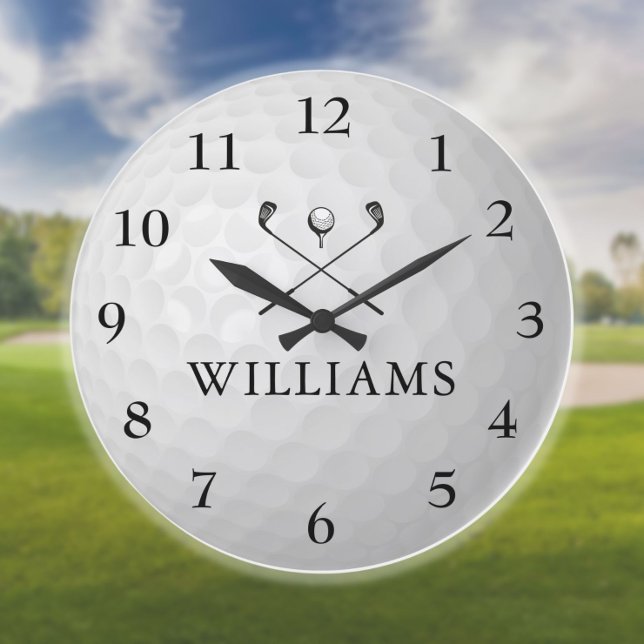 Grande Horloge Ronde Boule de golf personnalisée (Personalized Custom Name Golf Ball Large Clock)