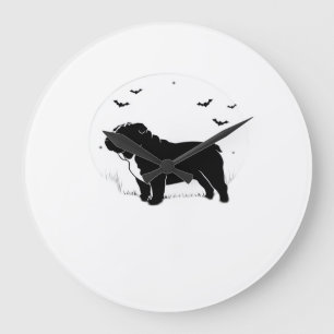 Grande Horloge Ronde Bouledogue anglais Chien � Silhouette de lune d'Ha