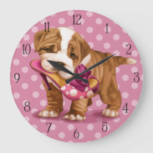 Grande Horloge Ronde Bouledogue et chaussure anglais